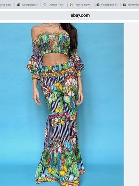 Antica Sartoria Boho Multicolor Wide-Leg Palazzo Pants - Green & Blue NWT